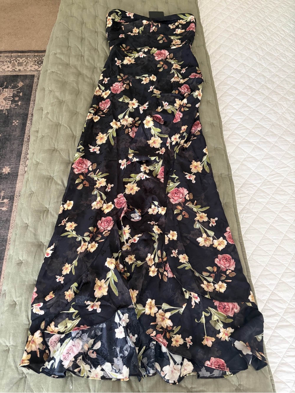 Dress Forum Black Floral Maxi Dress with Pink and Cream Flowers